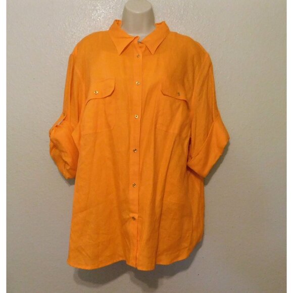 Ralph Lauren Exclusive Shirt 3X Orange Adj Long Sleeve Gold Buttons Pockets - Picture 3 of 8